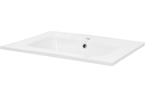 ML DESIGN MODERN LIVING ML-Design Lavabo en Céramique Blanc, 61x16,5x46 cm, Rectangulaire, Vasque à Poser Moderne, Lavabo de Comptoir Élégant, Lavabo à Encastrer avec Trou pour Robinet et Trop-plein pour Salle de Bain