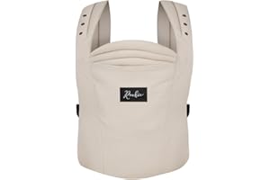 Rookie Babytrage ab Geburt - Ergonomisch, Bequem, Bio-Stoffe - Premium Elite Design - Baby Trage schnell & einfach angelegt - Baby carrier für Neugeborene bis 2 Jahre (Beige)