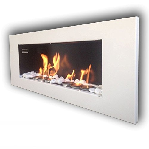 Chimenea de pared de etanol modelo Monaco XXL brillante + 24 piedras decorativas