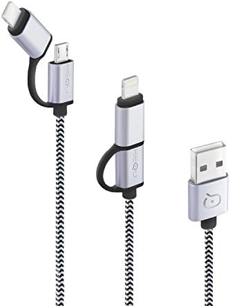 Kequ 2-in-1 8pin to USB Data Sync Charge Cable, Lightning Micro USB 2-in-1 Cable for iPhone 6 6S 6Plus iPad Air mini Samsung (Black)