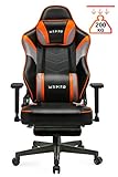 SITMOD Chaise Gaming Fauteuil Gamer Ergonomique 200kg Cuir PU Chaise Racing Pro Massage, Inclinable Grande Taille Fauteuil pour Bureau Broderie Lumineuse Siège Gamer Bascule avec Repose Pied-Orange