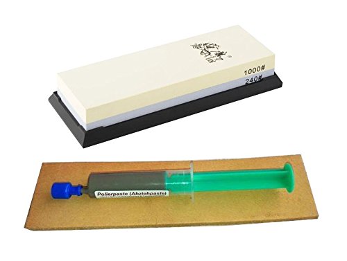 MESSERSCHÄRFSET 3-teilig / TAIDEA Schleifstein 240/1000 + Leder + Paste