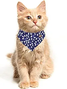 D'chica Paws Detachable Bandana for Cats Blue-Use with Any Cat Collar, Fancy Clothing Suitable/Adjustable/Comfortable for All Cats