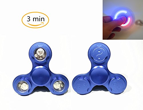 LED Lighting Glowing Luminous Hand Fingure Spinner Fidget Toy 3 Blades Stress Reducer Anxiety Relieves Focus Helper (Blue)