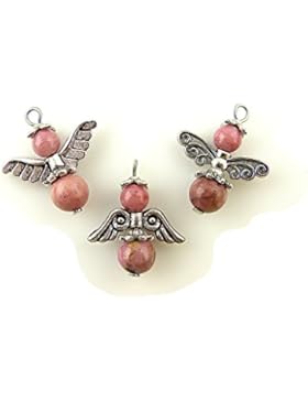 Glücksbringer 3er Set Edelstein Engel Anhänger - Rhodonit, Engel der Zuversicht, Heilstein Energie Power Anhänger