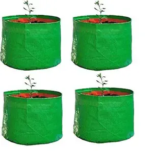 Yuvista High Density Polyethylene Terrace Gardening Leafy Vegetable HDPE Green Grow Bags - Pack of 4 (12