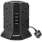 Extension Lead DoubleYI Socket 8 Way Outlet Surge Protector Tower Power Strip with 6.6 ft Power Cord and 4 USB Charging Ports(5V/4.5A) for Smartphones, Tablet, Laptop and more, 8 Gang 2M Extension Cord 1000 Joules-black