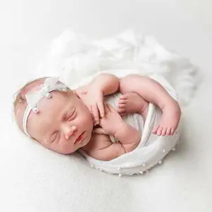 Newborn Photography Wrap | Handmade Pearl Decor Wrap Blanket for Baby Photo Props | 35.5 X 67 inch Newborn Photo Shoot Outfits White