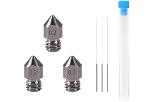 Aokin 3 Pcs 0.2mm Hardened Steel Nozzles MK8 Nozzles 3D Printer Nozzles and 3 Pcs 0.15mm Stainless Steel Nozzle Cleaning Needles for Creality Ender 3/3 Pro/3 V2, Ender 5/5 Pro, CR-10/10S, Makerbot