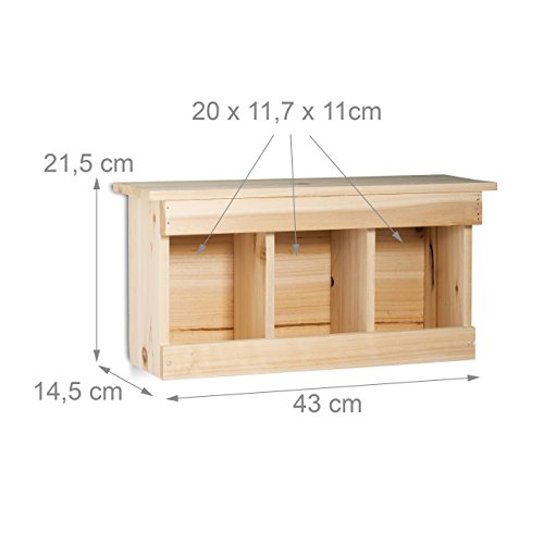 Relaxdays Nistkasten Spatzen, Sperlinge, 3 Nistkammern, Holz, Vogelhäuschen, H x B x T: 21,5 x 43 x 14,5 cm, naturfarben - 3