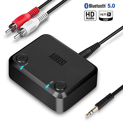 August MR270HD - Transmetteur Bluetooth 5 aptX Low Latency HD - Adaptateur Bluetooth TV pour 2 Casques Bluetooth ou Enceintes - Auxiliaire Jack 3,5mm ou Optique - 15 Heures de Batterie et Secteur