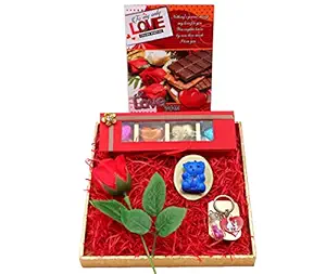 Valentines Day Gift for Girlfriend/Boyfriend/Lover/Husband/Wife/Fiance-Chocolates in a Decorated Box+articial Rose+Teddy Bear Shaped Candle+Key Chain+Valentines Day Greeting Card