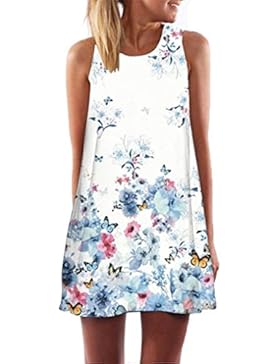 Sannysis Damen Vintage-Boho ärmellos Strand Printed Minikleid
