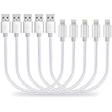 Short charging Cable [5 Pack ] dethinton 25CM Nylon Braided USB Cable Sturdy Charging Cord -Silver