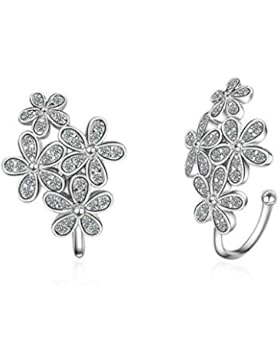 Ohrclips Ohne Ohrloch Damen mädchen 925er Sterling Silber mit Zirkonia Einfache Blumen ohrklemmen