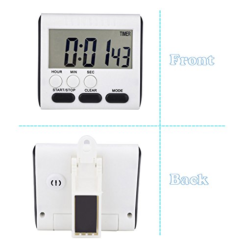 Mudder magnetischer Alarm Digitaler Küchentimer Stoppuhr Eieruhr für 24 Stunden mit Stand, Großer Bildschirm, 2 Stück (Weiß-Schwarz) - 5