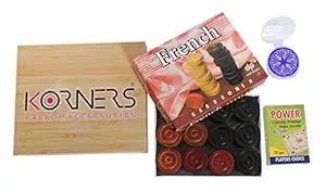 KORNERS Wooden French Carrom Coins, Striker & Powder