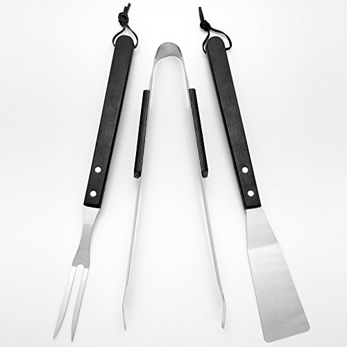 3 teiliges Grillbesteck aus Edelstahl mit schwarzen Holzgriffen - 2