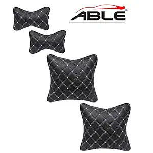 Able Elite Kit Comphy Pillow Square Cushion and Neckrest Necksupporters Black & Silver for BMW-5 Series 520D Set of 4 Pcs