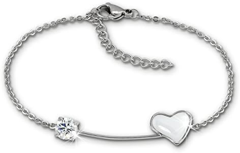 ESAX40W8 Women's Stainless Steel Earrings Ceramic Heart Zirconia White