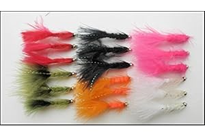 Troutflies UK Lures Woolly Bugger Trout Flies 18 Pack Mixed 8-10 Fly Fishing