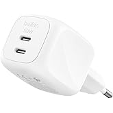 Belkin 2 Bağlantı Noktalı USB-C Şarj Cihazı 50 W, 2x USB-C &Ccedil;ift Bağlantı Noktalı GaN Şarj Cihazı, MacBook, iPhone 17, iPad Pr