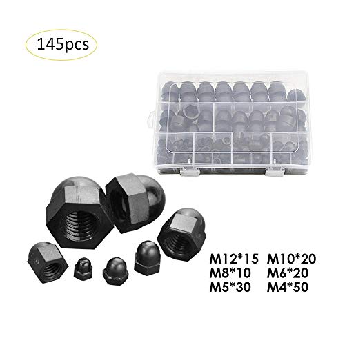 Preisvergleich Produktbild Clevoers Schrauben Mutternabdeckungen Schwarze Kunststoff Dome Schraubenmutter Sechskant Schutzkappen Abdeckung M4 M5 M6 M8 M10 M12 145 Stück