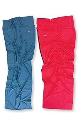 NORDKAMM Sac à viande en microfibre avec fermeture-éclair, bleu, sac de couchage de drap, sac de drap, doublure en coton, munie d’une connexion pour 2 personnes, léger, pour le voyage