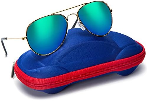 Kids Junior Aviator Classic Sunglasses Metal Frame Reflective Lenses By Comcl (Green Flash)