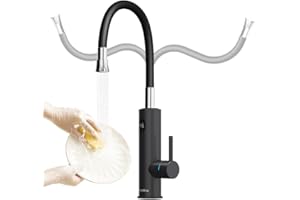 Briwellna Stainless Steel Hot Water Kitchen Tap With Digital Display, Hot Water Tap With Universal Spout, 220V Tankless Electric Heater Kitchen Taps, Cold And Hot Water Tap (Black)