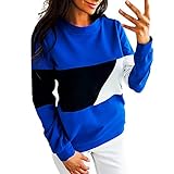 JUSTSELL Langarmshirts Pullover für Damen Herbst Winter,Frauen Farbe Patchwork Sweatshirt Rundhalsausschnitt T Shirt Casual Bluse Sport Tops