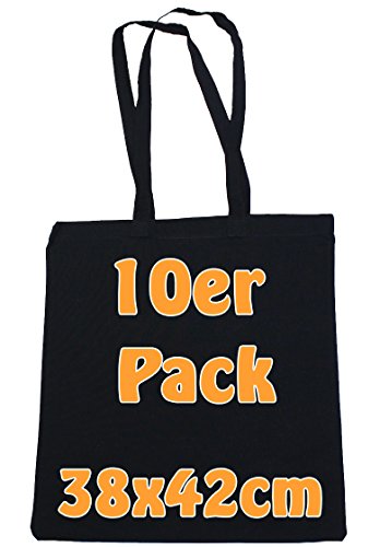 Baumwolltasche Jutebeutel unbedruckt mit zwei langen Henkeln schwarz 38x42cm 10 Stück