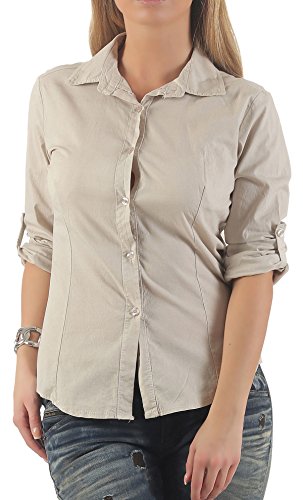 Malito Camicia Casuali Camicetta Maniche Lunghe Pulsanti Shirt Top Classico 8030 Donna (M, Beige)