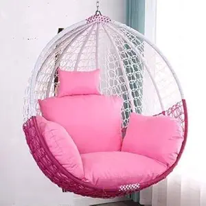 Fanciful Optimet Rattan Wicker Swing Chair Without Stand, Cushion Black and Hook (Standard, White and Blue)