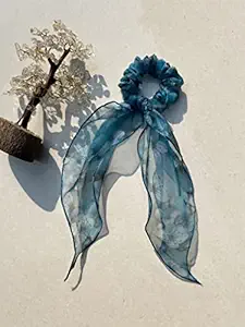 the happy hair ties organza printed scarf scrunchie with tie women hair band for hair (morpankhi)