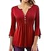 Produktbild Damen oberteile elegant sexy, Huihong Slim Fit V Ausschnitt Tops Damen Button-Down Shirt 3/4 Ärmel elegante Chic Rüschen Bluse Oversize Taillierte Chic Abend Shirt (Rot, M)