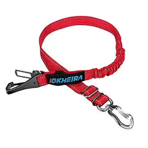 IOKHEIRA Dog Seat Belt, Updated 3-in-1 Multifunctional Pet Safety Belt Reflective Bungee Dog Car Harness with Hook Latch & Seatbelt Buckle, Swivel Aluminum Carabiner(Red)