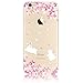 Produktbild iPhone 6S Plus Hülle,iPhone 6 Plus Case,iPhone 6 Plus (5.5 Zoll) Silikon Gel Schutzhülle,Sunroyal Schön Floral Elegant Rosa Blumen Weiß Hase Entwurf Muster Transparent Durchsichtig TPU Bumper Case Soft Silikon Gel Crystal Case Hülle Ultra Slim Dünn Thin Flexible Protective Schutzhülle Handy Tasche Etui Cover für Apple iPhone 6S Plus/6 Plus(5.5 Zoll)-White Rabbit