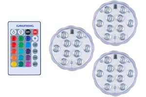 Grundig Trådlös spotlight, 3 delar, LED-spotlight med fjärrkontroll, RGB-belysning med färgväxling, IP65 vattentät spotlight