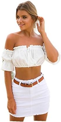 Vest Tops Women, LMMVP Sexy Off-shoulder Casual Blouses Crop Tops T-Shirt (L, White)