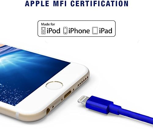 iPhone Lighting Charging Cable, USB Cable Apple MFI Certified - iPhone iPhone 7/7s/6S/6S Plus/6/6 Plus/5/5S/5C/SE,iPad Air/mini,iPod Nano 7 - UK BRAND (Blue)