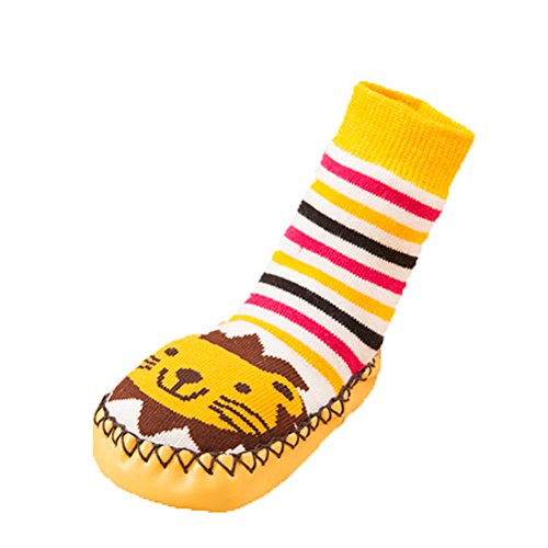 Moolecole Infant Baby Boy Girl Toddler Socks Kids Antiskid Stockings Shoes Slippers Socks Non-slip Floor Socks Striped Lion 0-6, 6-12, 12-18 Months