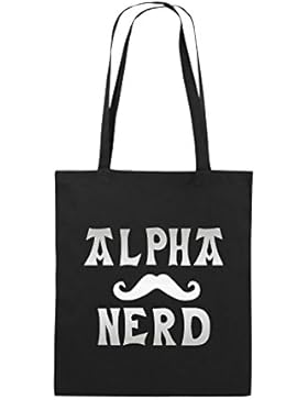 Comedy Bags - ALPHA NERD - SCHNURRBART - Jutebeutel bedruckt, Baumwolltasche zwei lange Henkel aus 100 % Baumwolle...