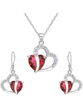 Clearine Damen 925 Sterling Silber Elegant Delicate Cubic Zirconia Love Herz Pendant Halskette Hook Ohrringe Set