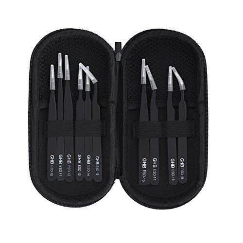 GHB 10Pcs Pinzetten ESD Anti Statik Edelstahl präzise Präzisions Reparatur Werkzeug Schwarz für Elektronik Schmuckherstellung Industrie Kosmetik - 9