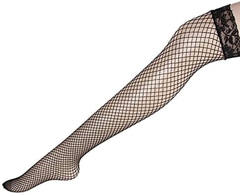 Daben200 Women Solid Lace Top Thigh High Fishnet Mesh Hole Long Stockings -Black