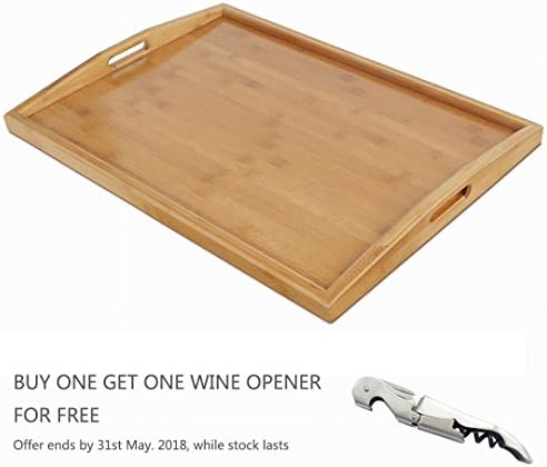 VERSACE DUNN Premium 100% Natural Bamboo Tray Large,660*460*60mm,Breakfast Tray With Handles