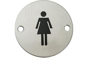 VICHOME Cartel placa WC indicador baño aseos, hombre mujer discapacitado ACERO INOX MATE incluye tornillos y tacos (Mujer)