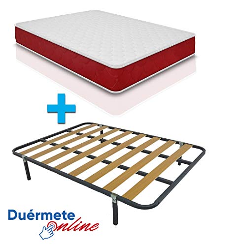 Duérmete - Cama Completa con Colchón viscoelástico Lite Viscogel Reversible + Somier Basic + 4 patas 90x190