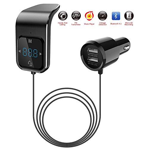 Bluetooth transmisor FM,Adaptador de transmisor de Radio inalámbrico,Kit de Coche,Cargador Universal para automóvil con Puerto USB Doble,Reproductor de música,Soporte para Tarjeta TF